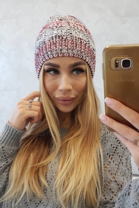 Czapka z polarem Melisa K241 bordowy+szary uniwersalny