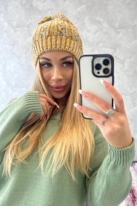 Czapka z polarem Melisa K241 musztardowy+szary uniwersalny