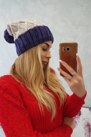 Czapka z polarem Milano K203 jasny beżowy+fioletowy uniwersalny