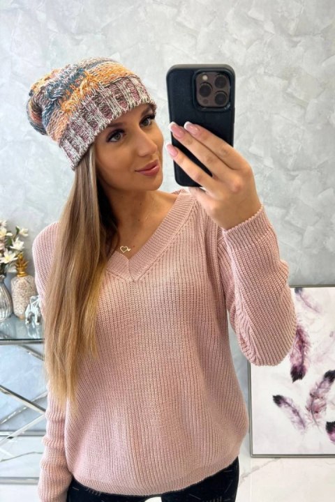 Czapka z polarem Monika K256 musztardowy+brązowy uniwersalny