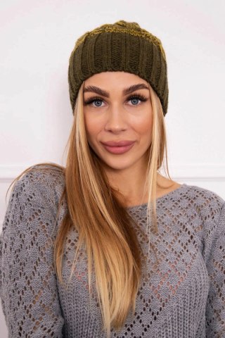 Czapka z polarem Paryż K213 khaki+kiwi uniwersalny