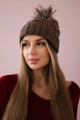 Czapka z polarem Warkocz K226 mocca uniwersalny