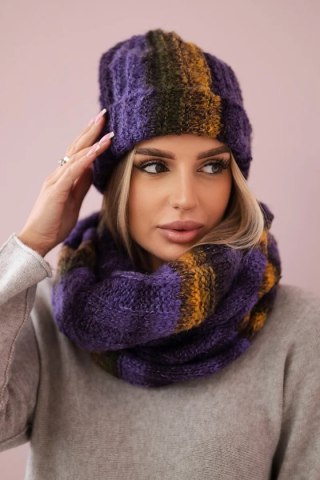 Komplet damski z mocherem K208 fioletowy+granatowy uniwersalny
