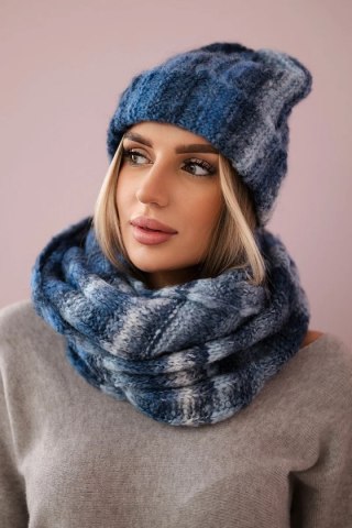 Komplet damski z mocherem K208 jeansowy+granatowy uniwersalny