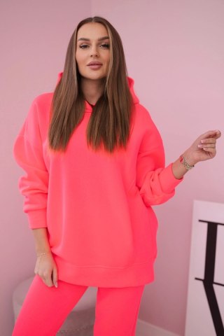 Komplet ocieplany z bluzą z kapturem różowy neon uniwersalny