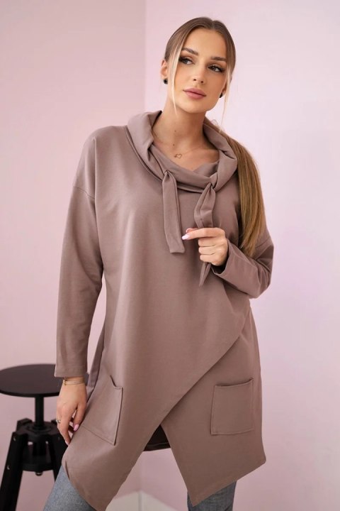 Tunika z kopertowym przodem Oversize mocca uniwersalny