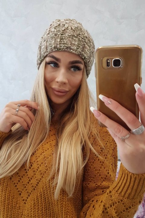 Czapka damska Eliza K205 cappuccino+jasny khaki uniwersalny