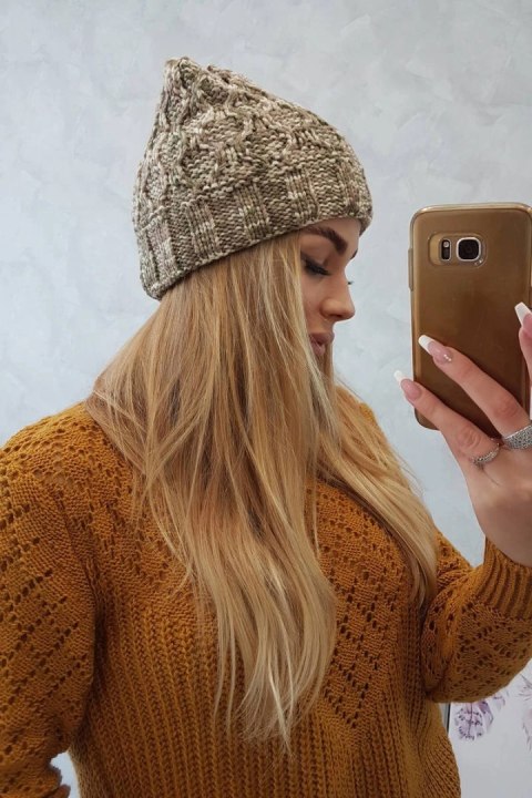 Czapka damska Eliza K205 cappuccino+jasny khaki uniwersalny