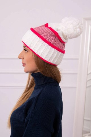 Czapka damska Kinga K297 biały+różowy neon+ciemny różowy uniwersalny