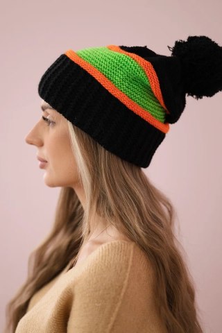 Czapka damska Kinga K297 czarny+pomarańczowy+zielony neon uniwersalny