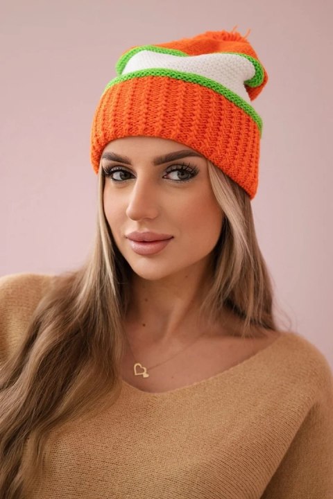 Czapka damska Kinga K297 pomarańczowy+zielony neon+biały uniwersalny