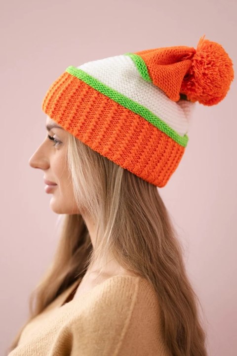 Czapka damska Kinga K297 pomarańczowy+zielony neon+biały uniwersalny