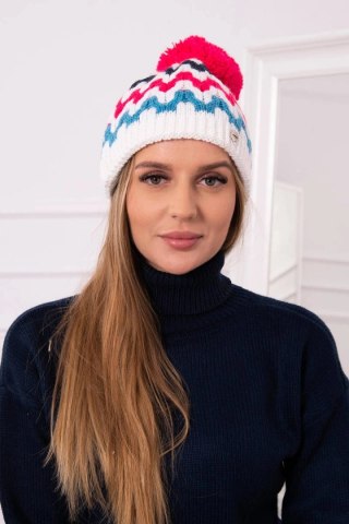 Czapka damska Laila K283 biała+fuksja uniwersalny