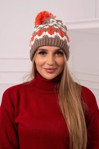 Czapka damska Laila K283 ciemno beżowa+ecru uniwersalny