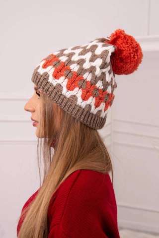 Czapka damska Laila K283 ciemno beżowa+ecru uniwersalny