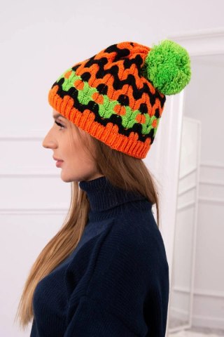 Czapka damska Laila K283 pomarańczowy neon+czarny+zielony neon uniwersalny
