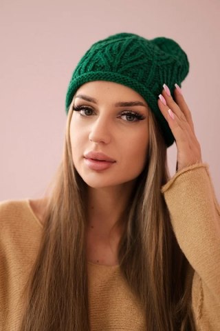 Czapka damska Liście K245 zielona uniwersalny