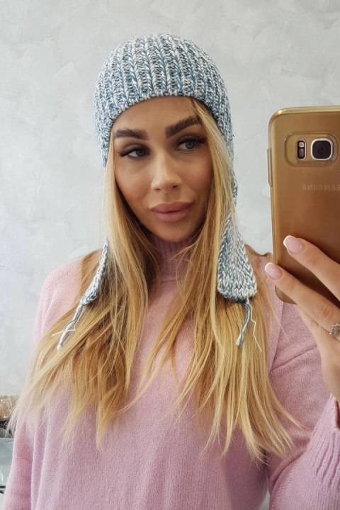 Czapka damska uszatka Jana K314 niebieska uniwersalny
