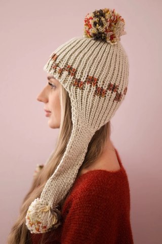 Czapka damska uszatka Nadia K321 beżowa uniwersalny