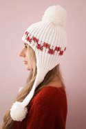 Czapka damska uszatka Nadia K321 biała uniwersalny