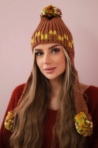 Czapka damska uszatka Nadia K321 camelowa uniwersalny