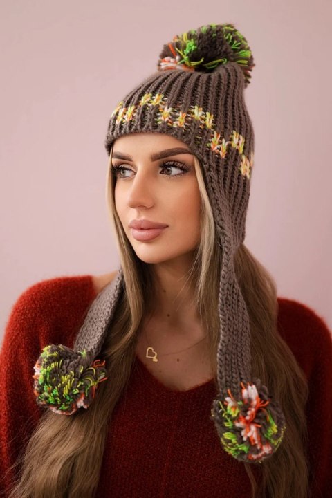 Czapka damska uszatka Nadia K321 cappuccino uniwersalny