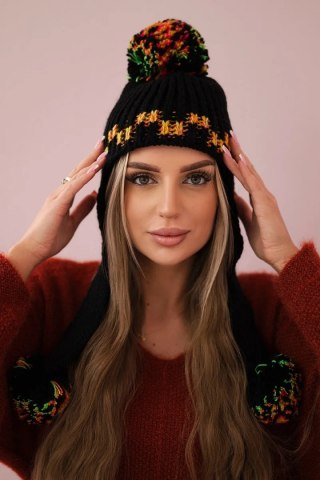 Czapka damska uszatka Nadia K321 czarna uniwersalny