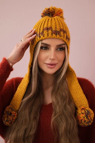 Czapka damska uszatka Nadia K321 musztardowa uniwersalny