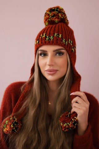 Czapka damska uszatka Nadia K321 ruda uniwersalny
