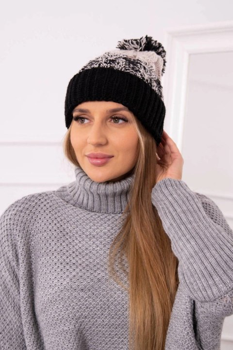 Czapka damska z pomponem Abigail K326 beżowy+czarny uniwersalny