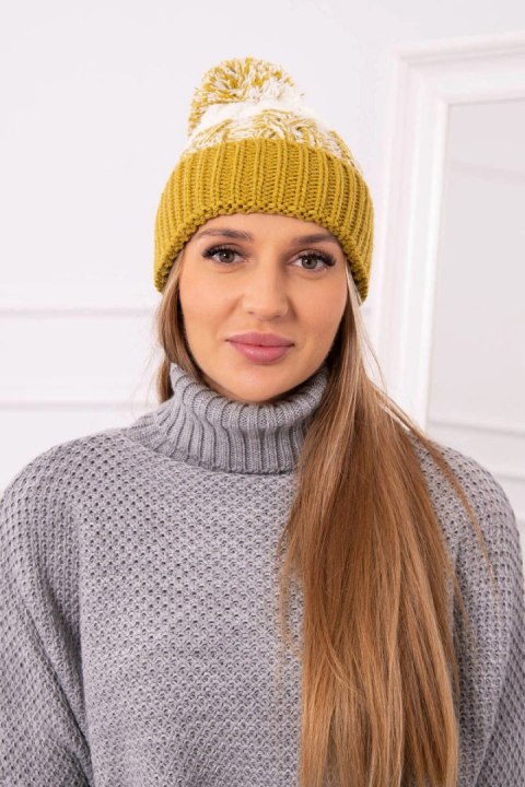 Czapka damska z pomponem Abigail K326 kiwi+ecru uniwersalny