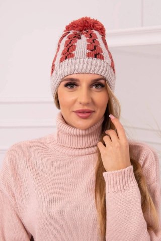 Czapka damska z pomponem Rozalia K323 rudy+beżowy uniwersalny