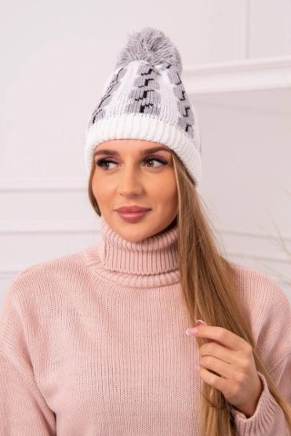 Czapka damska z pomponem Rozalia K323 szary+biały uniwersalny