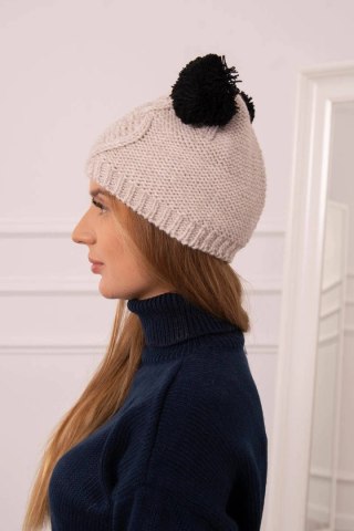 Czapka z polarem 2 pompony K291 beżowa uniwersalny