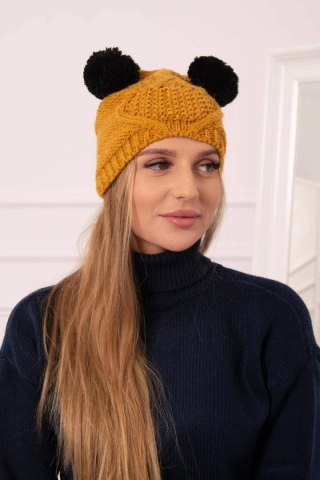 Czapka z polarem 2 pompony K291 musztardowa uniwersalny