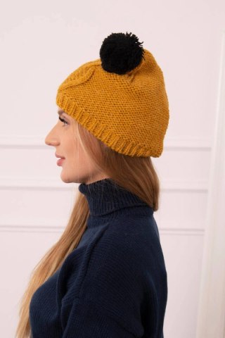 Czapka z polarem 2 pompony K291 musztardowa uniwersalny