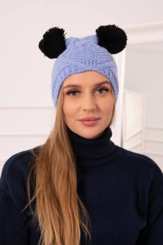 Czapka z polarem 2 pompony K291 niebieska uniwersalny