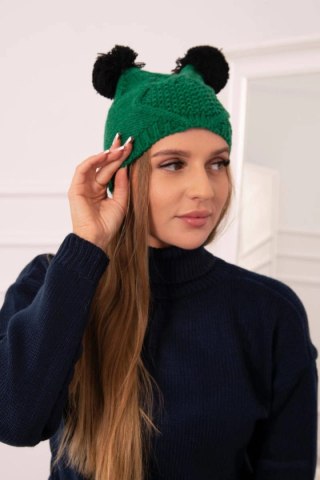 Czapka z polarem 2 pompony K291 zielona uniwersalny