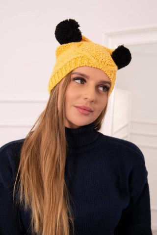 Czapka z polarem 2 pompony K291 żółta uniwersalny