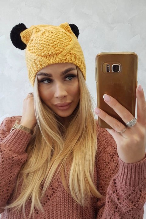 Czapka z polarem 2 pompony K291 żółta uniwersalny