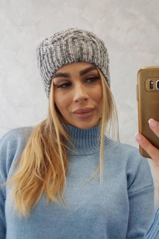 Czapka z polarem Adela K282 jasny szary+fioletowy uniwersalny