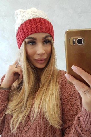 Czapka z polarem Bibiana K264 bordowy+ecru uniwersalny