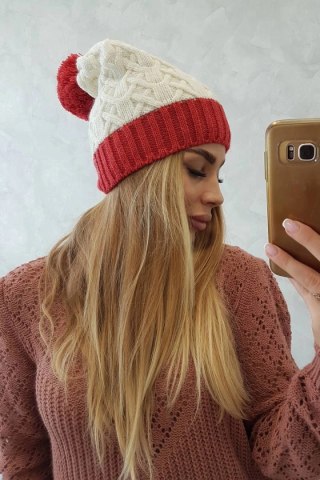 Czapka z polarem Bibiana K264 bordowy+ecru uniwersalny