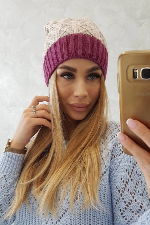 Czapka z polarem Bibiana K264 ciemny fioletowy+jasny beżowy uniwersalny