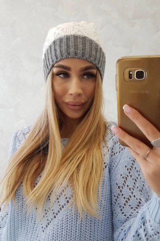 Czapka z polarem Bibiana K264 ciemny szary+biały uniwersalny