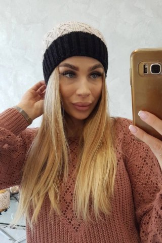 Czapka z polarem Bibiana K264 czarny+beżowy uniwersalny
