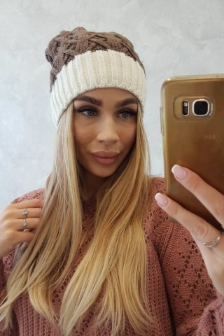 Czapka z polarem Bibiana K264 ecru+mocca uniwersalny