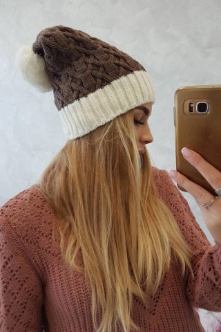 Czapka z polarem Bibiana K264 ecru+mocca uniwersalny