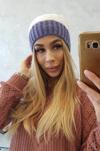 Czapka z polarem Bibiana K264 fioletowy+biały uniwersalny