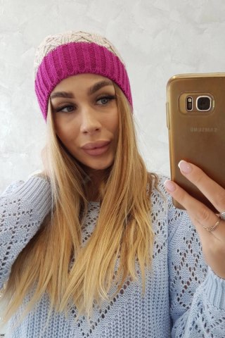 Czapka z polarem Bibiana K264 jasny fioletowy+jasny beżowy uniwersalny